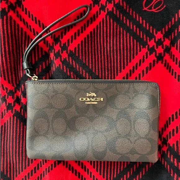 Coach Signature Brown Wristlet - Picture 1 of 3